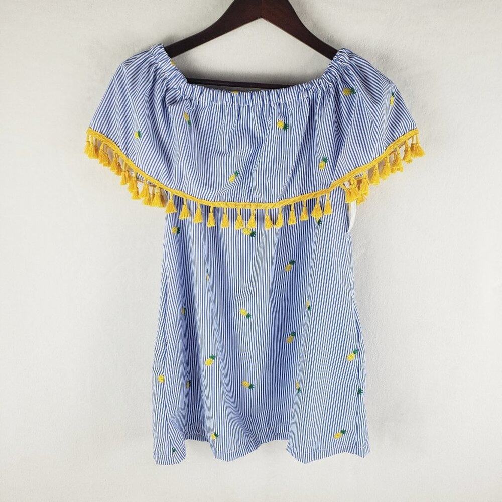 Fiveloaves Twofish Dress Girls M Pineapple Catalina Tasseled Blue White Yellow